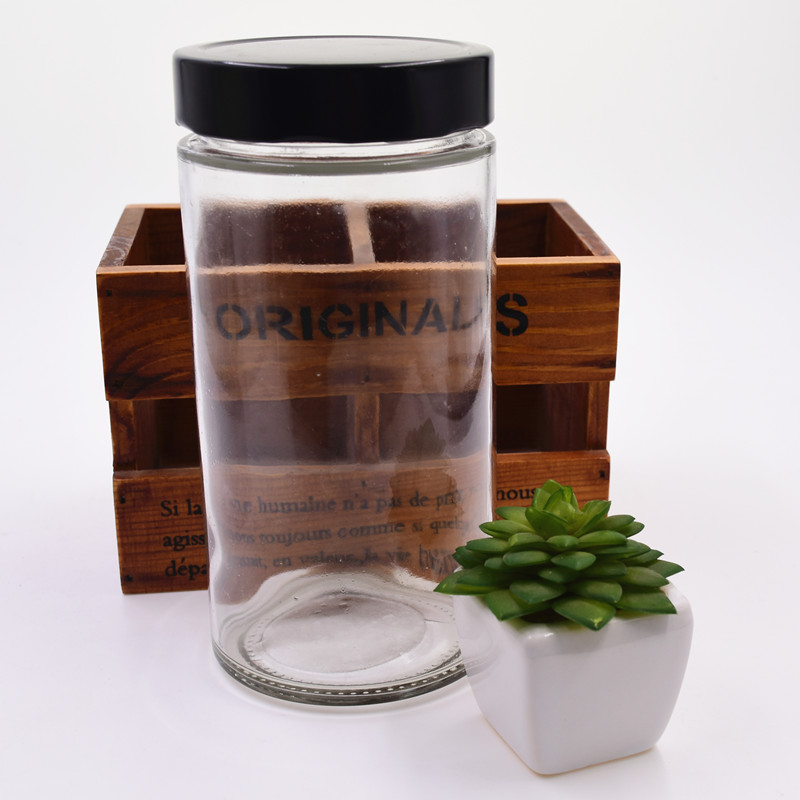 750ml round clear fruit jam grain chili sauce with high black lid customize the color of the sauce glass Jjars