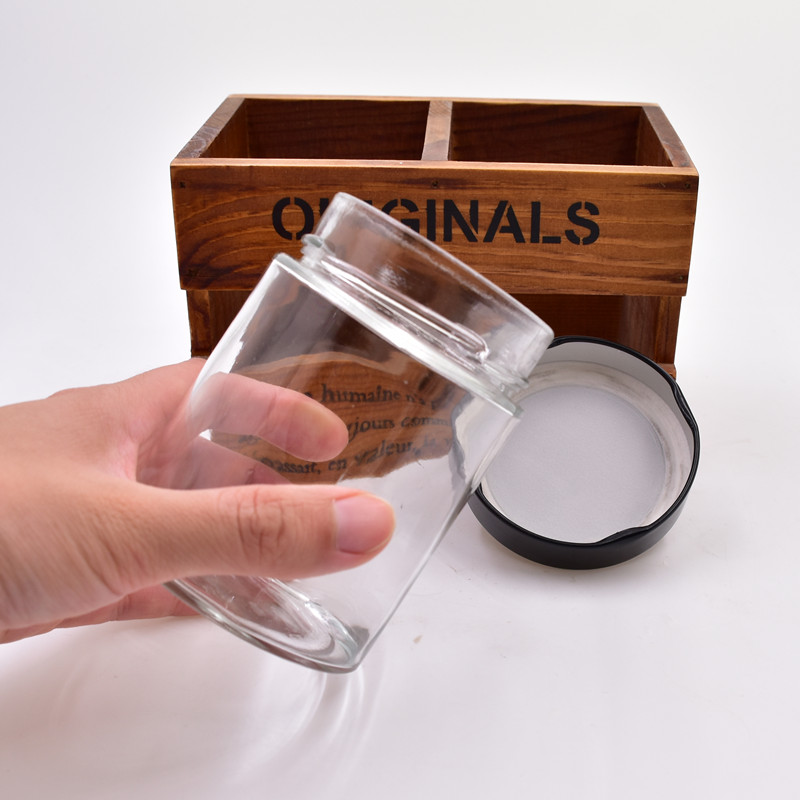 750ml round clear sealing up fruit juice with high black lid customize the color of the sauce glass Jjars