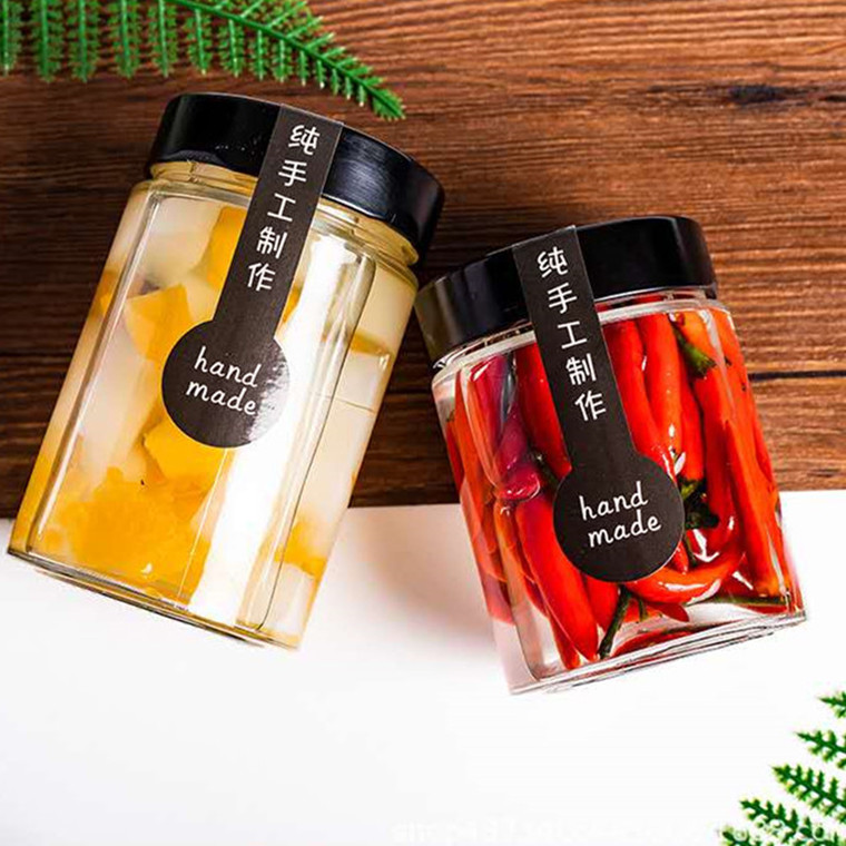 750ml round clear sealing up fruit juice with high black lid customize the color of the sauce glass Jjars