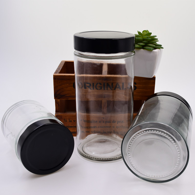 750ml round clear storage fruit jam grain chili sauce with high black lid customize the color of the sauce glass Jjars