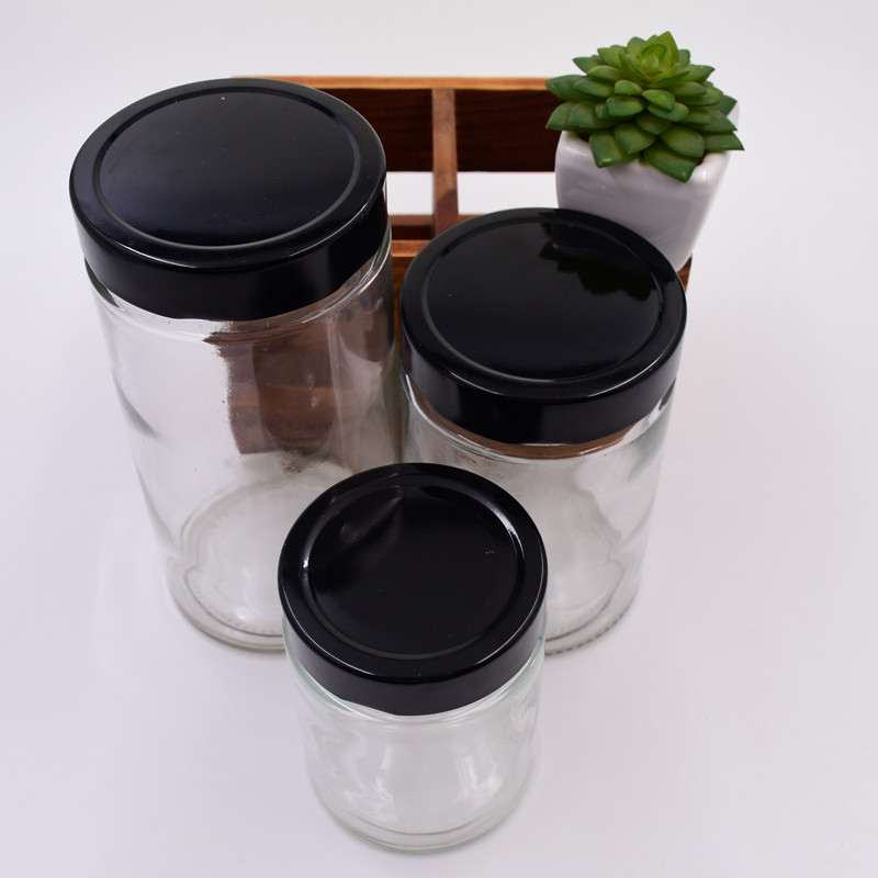 750ml round clear storage fruit jam grain chili sauce with high black lid customize the color of the sauce glass Jjars