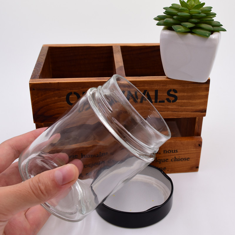 750ml round clear storage fruit jam grain chili sauce with high black lid customize the color of the sauce glass Jjars