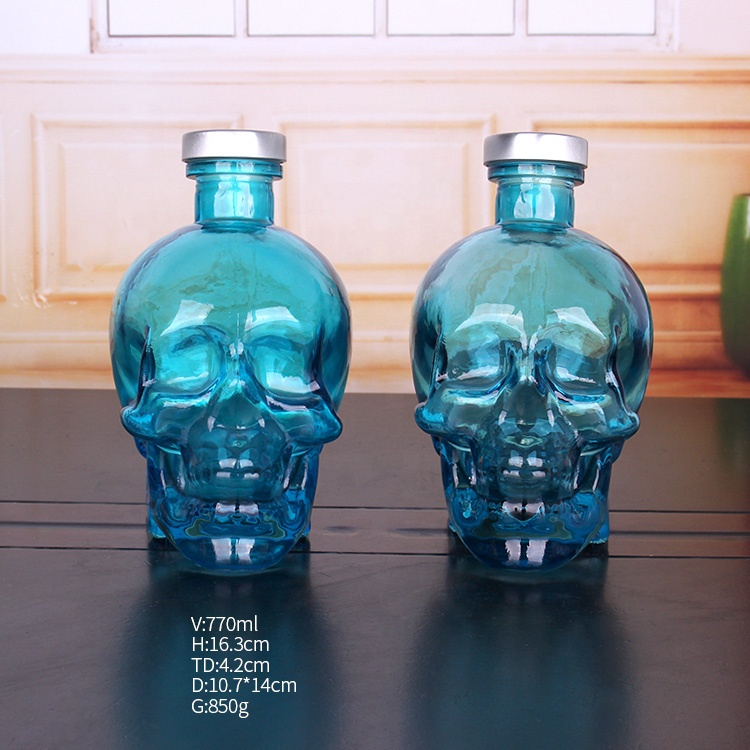 750ml skull decanter glass wine bottle with cork