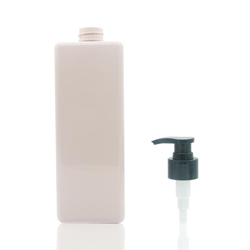 750ml square plastic pink color pet lotion shampoo body wash bottle shower packing bottle with black lid