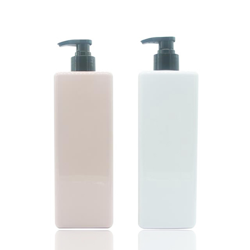 750ml square plastic pink color pet lotion shampoo body wash bottle shower packing bottle with black lid