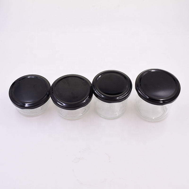 75ml 100ml 110ml 150ml Wide Mouth clear Glass Storage pudding Jar for kitchen use containers with Black red metal Safety Cap