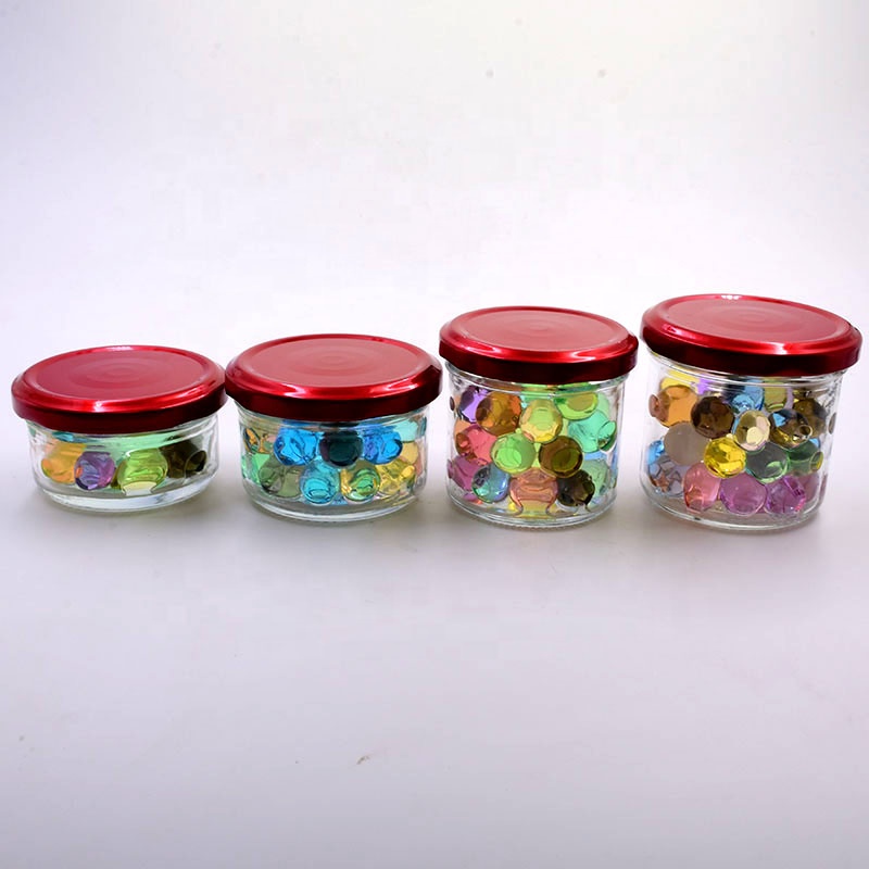 75ml 100ml 110ml 150ml Wide Mouth clear Glass Storage pudding Jar for kitchen use containers with Black red metal Safety Cap