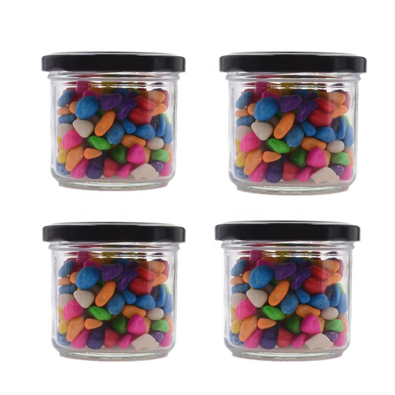 75ml 100ml 110ml 150ml Wide Mouth clear Glass Storage pudding Jar for kitchen use containers with Black red metal Safety Cap