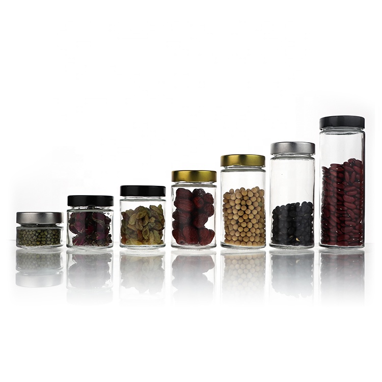 75ml 100ml 150ml 200ml 250ml 300ml 380ml Empty Glass Kitchen Food Storage Honey Jam Jars With Black Gold Sliver Lid
