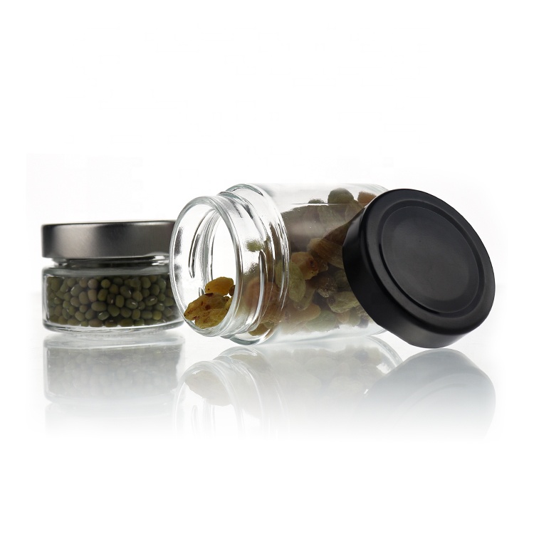 75ml 100ml 150ml 200ml 250ml 300ml 380ml Empty Glass Kitchen Food Storage Honey Jam Jars With Black Gold Sliver Lid