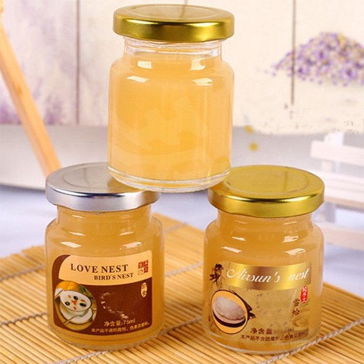 75ml 100ml cheap bird nest drink sauce food jam glass bottle jar with black/gold lid