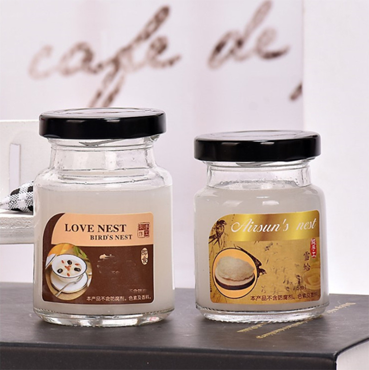 75ml 100ml cheap bird nest drink sauce food jam glass bottle jar with black/gold lid