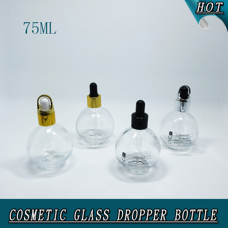 75ml 75 ml empty clear round ball shaped cosmetic nail polish organic cuticle oil glass dropper bottles for essential oil serum