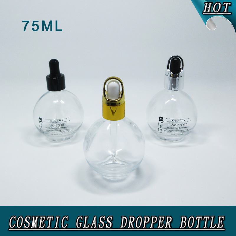 75ml 75 ml empty clear round ball shaped cosmetic nail polish organic cuticle oil glass dropper bottles for essential oil serum