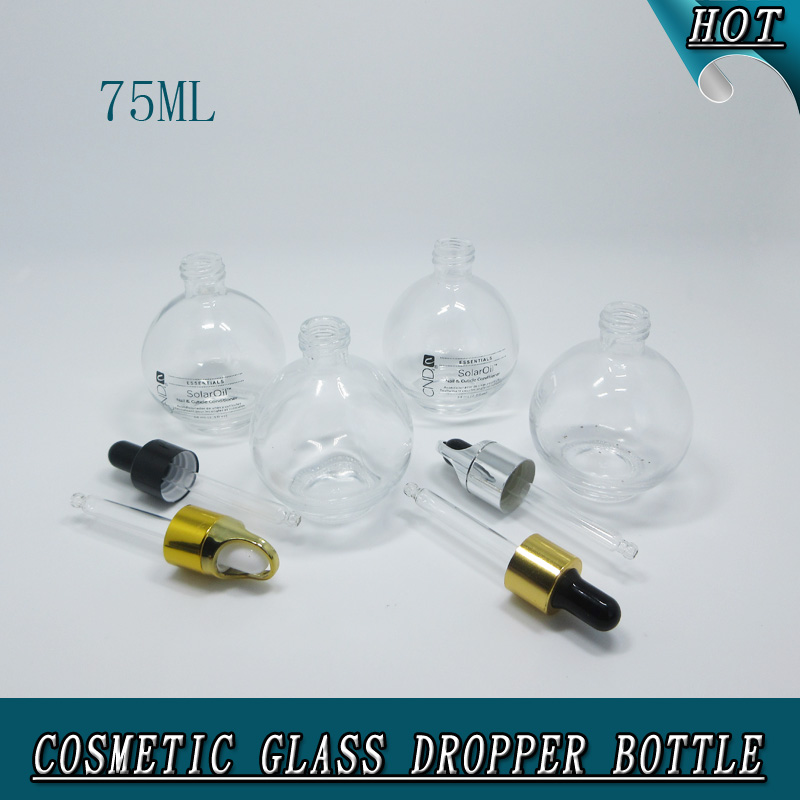 75ml 75 ml empty clear round ball shaped cosmetic nail polish organic cuticle oil glass dropper bottles for essential oil serum