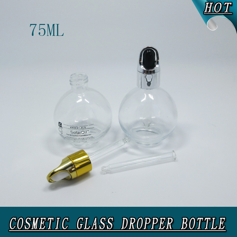 75ml 75 ml empty clear round ball shaped cosmetic nail polish organic cuticle oil glass dropper bottles for essential oil serum