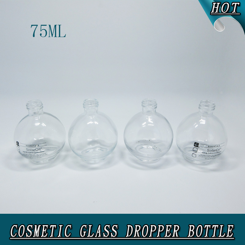 75ml 75 ml empty clear round ball shaped cosmetic nail polish organic cuticle oil glass dropper bottles for essential oil serum