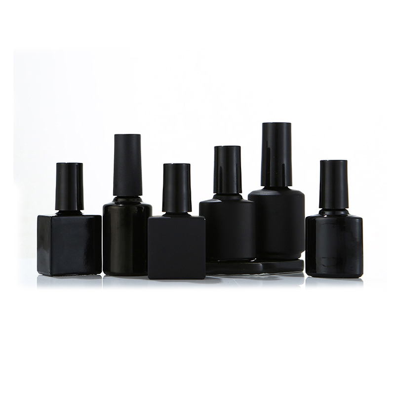 7ml 12ml 15ml Empty Fancy custom Black UV gel round Square Glass nail polish bottle with cap and brush