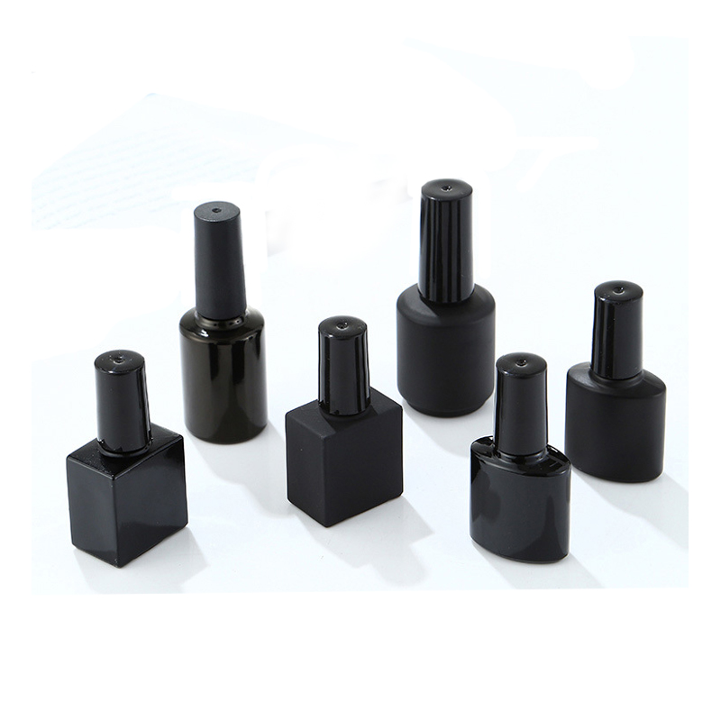 7ml 12ml 15ml Empty Fancy custom Black UV gel round Square Glass nail polish bottle with cap and brush