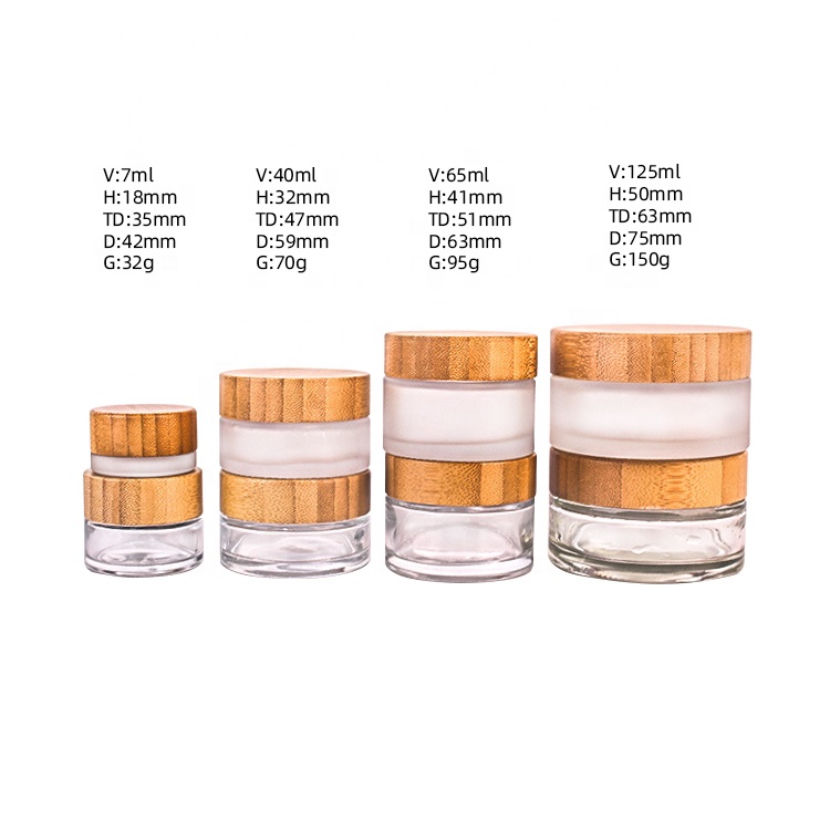 7ml 40ml 65ml 125ml skin care cosmetics cream glass jar and bamboo wood cap