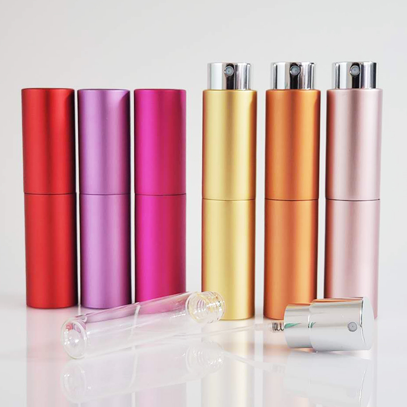 7ml 8ml 10ml 15ml 20ml Wholesale Refillable Twist Aluminum Perfume Atomizer Glass Fragrance Bottle