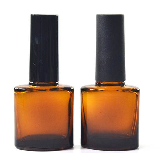 7ml 8mlamber oblate nail polish glass brush bottle, amber flat  glass brush bottle matte lid/shiny lid