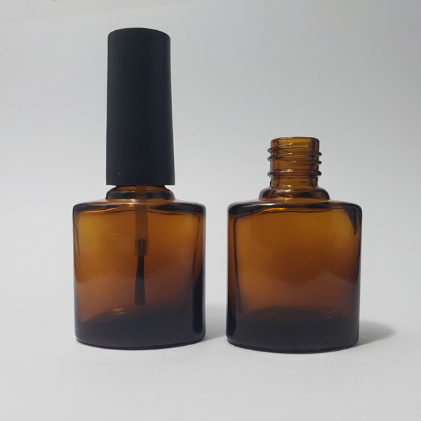 7ml 8mlamber oblate nail polish glass brush bottle, amber flat glass brush bottle matte lid/shiny lid