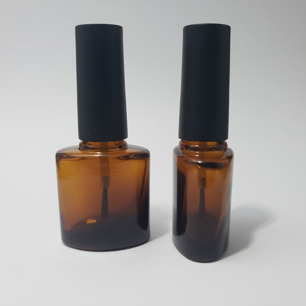 7ml 8mlamber oblate nail polish glass brush bottle, amber flat glass brush bottle matte lid/shiny lid