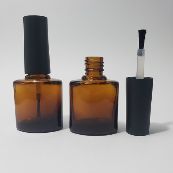 7ml 8mlamber oblate nail polish glass brush bottle, amber flat glass brush bottle matte lid/shiny lid