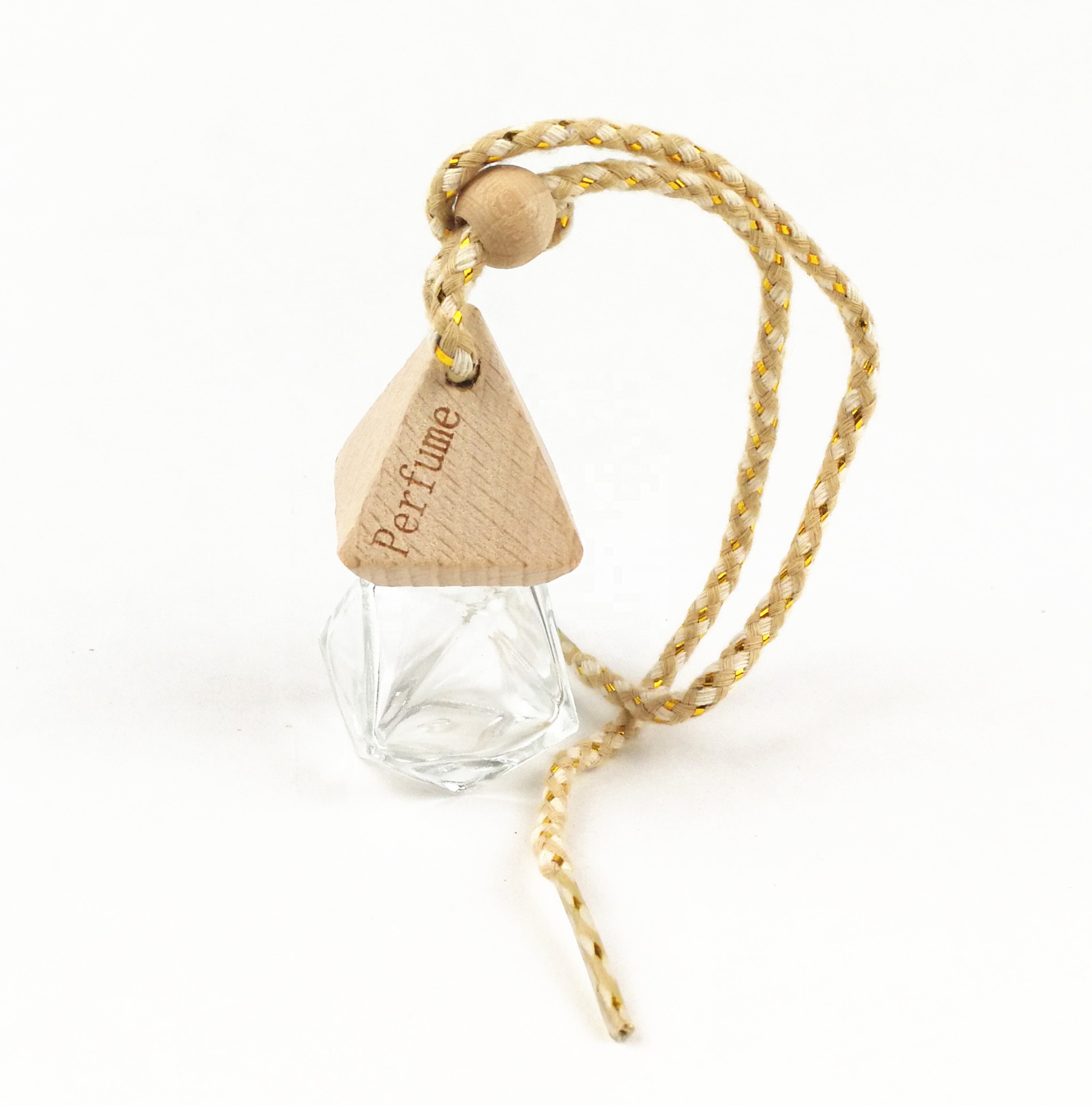 7ml diamond shaped empty hanging car air freshener perfume diffuser bottle with wooden cap