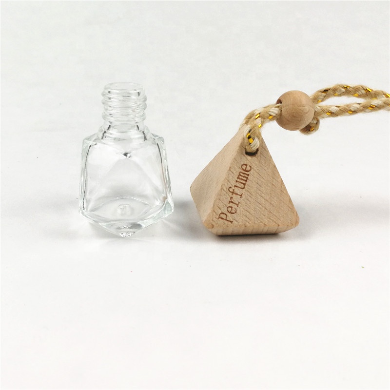 7ml diamond shaped empty hanging car air freshener perfume diffuser bottle with wooden cap
