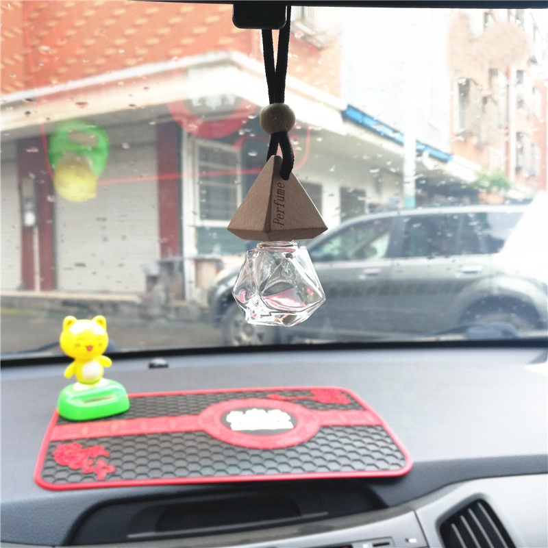 7ml diamond shaped empty hanging car air freshener perfume diffuser bottle with wooden cap