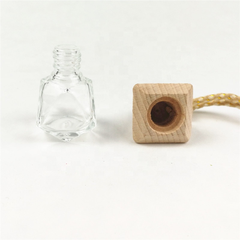 7ml diamond shaped empty hanging car air freshener perfume diffuser bottle with wooden cap