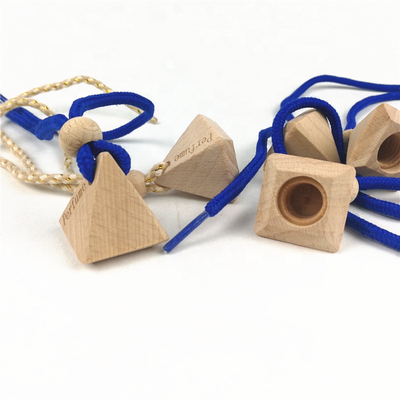 7ml diamond shaped empty hanging car air freshener perfume diffuser bottle with wooden cap