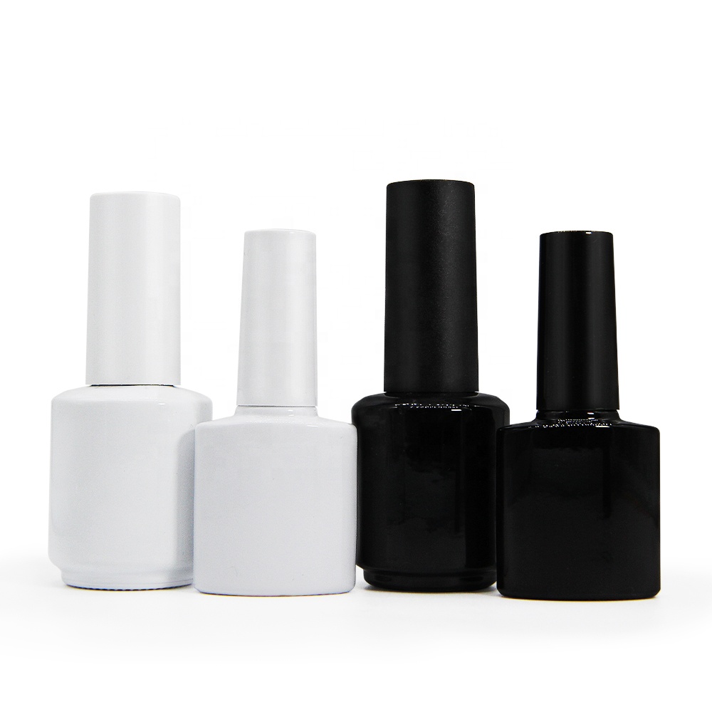 7ml or 15ml  empty black or white nail gel polish bottle cap with brush custom logo low MOQ
