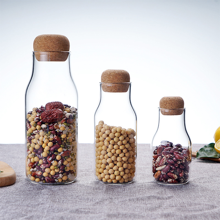 7oz 10oz 20oz borosilicate clear glass jar milk bottle storage jar with cork lid
