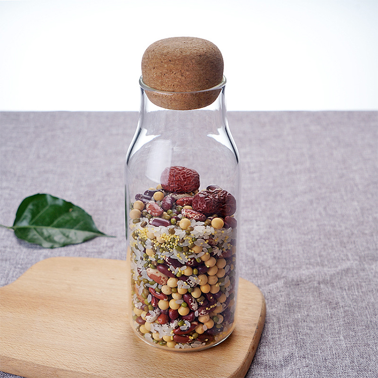 7oz 10oz 20oz borosilicate clear glass jar milk bottle storage jar with cork lid