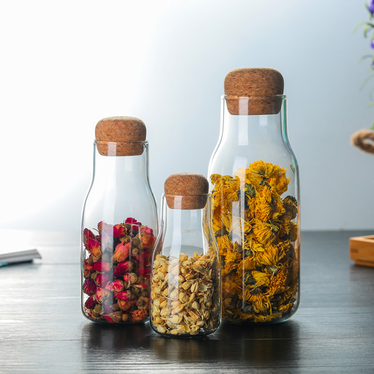 7oz 10oz 20oz borosilicate clear glass jar milk bottle storage jar with cork lid