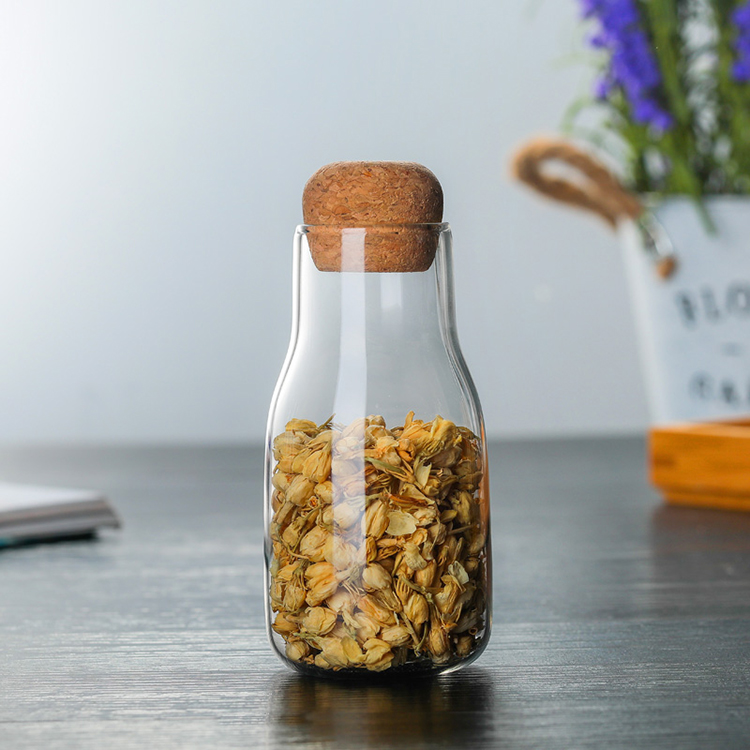 7oz 10oz 20oz borosilicate clear glass jar milk bottle storage jar with cork lid