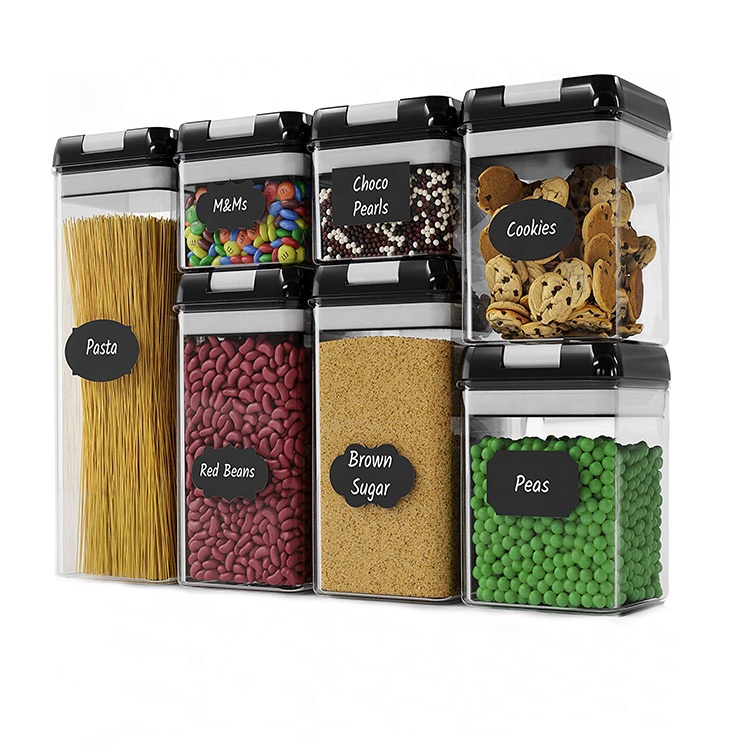 7pcs Acrylic Airtight Sealed Cereal Food Jar Storage Containers Vacuum Set With Lids  For Pantry flour and sugar storage
