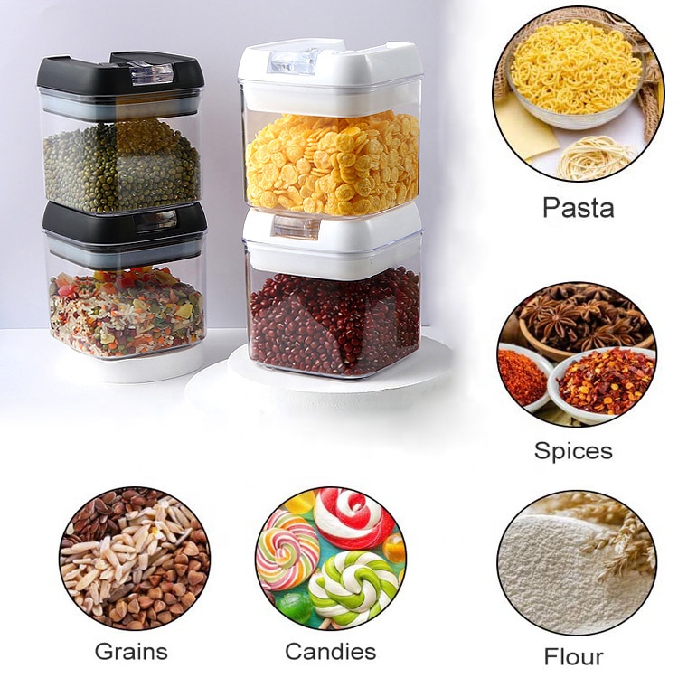 7pcs Acrylic Airtight Sealed Cereal Food Jar Storage Containers Vacuum Set With Lids For Pantry flour and sugar storage