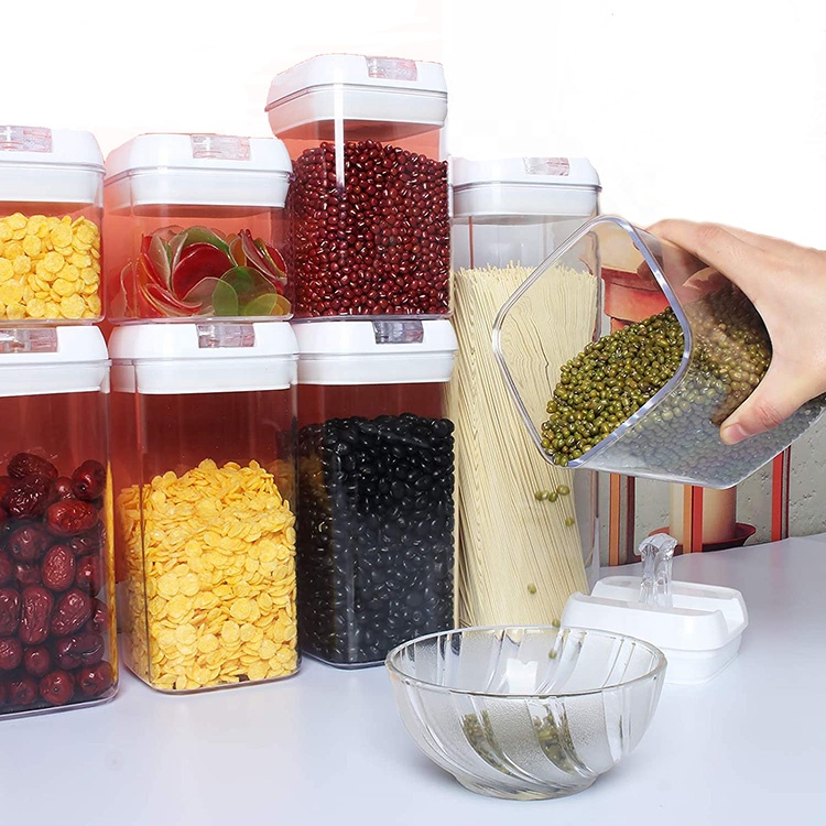 7pcs Acrylic Airtight Sealed Cereal Food Jar Storage Containers Vacuum Set With Lids For Pantry flour and sugar storage