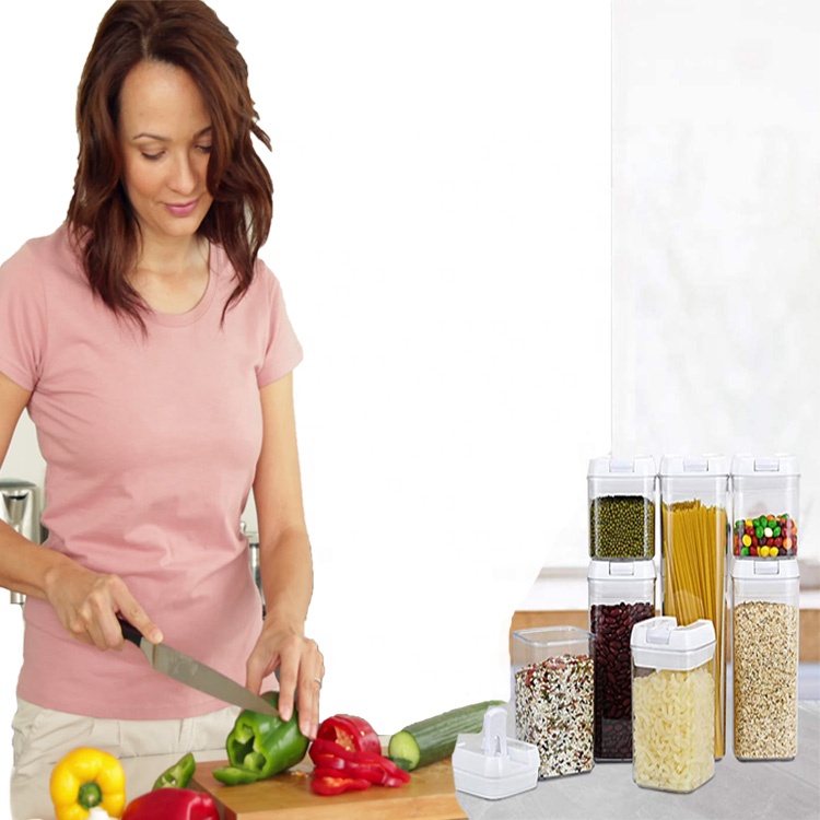 7pcs Acrylic Airtight Sealed Cereal Food Jar Storage Containers Vacuum Set With Lids For Pantry flour and sugar storage