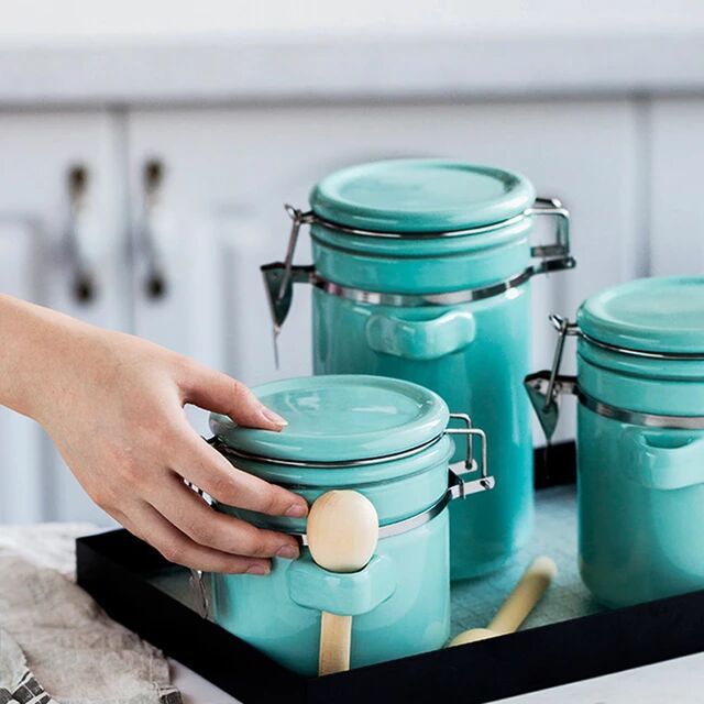 8-16 OZ Wide Mouth Kitchen Utensil Mason Jar Ceramic Jars With Lid