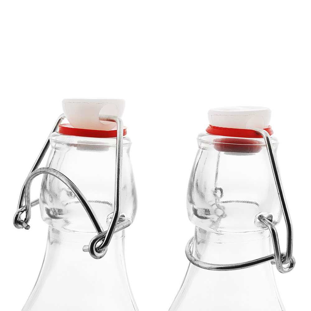 8.4oz 250ml Clear Swing Top Square Glass Bottles - 6-Piece Flip Top Leak Proof Water Bottles with Cleaning Brush