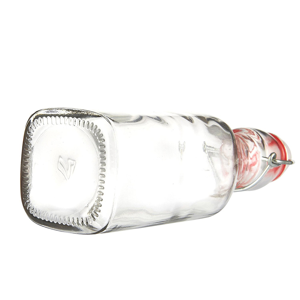 8.4oz 250ml Clear Swing Top Square Glass Bottles - 6-Piece Flip Top Leak Proof Water Bottles with Cleaning Brush