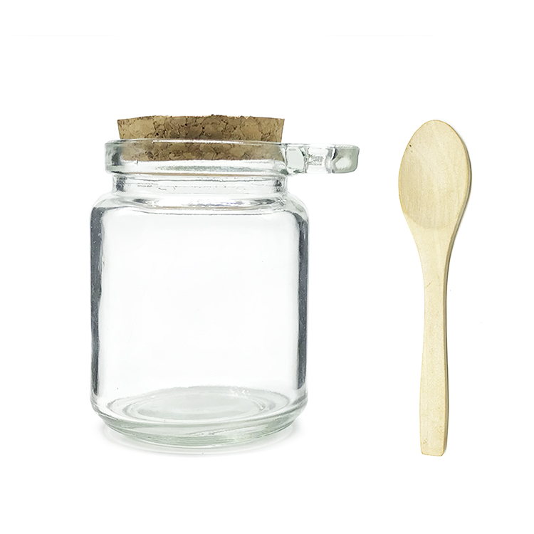 8.5 oz Empty Glass Bath Salt Season Jars with Cork Stopper Wood Spoon