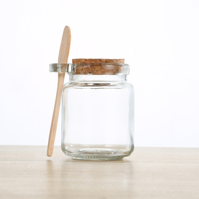 8.5 oz Empty Glass Bath Salt Season Jars with Cork Stopper Wood Spoon