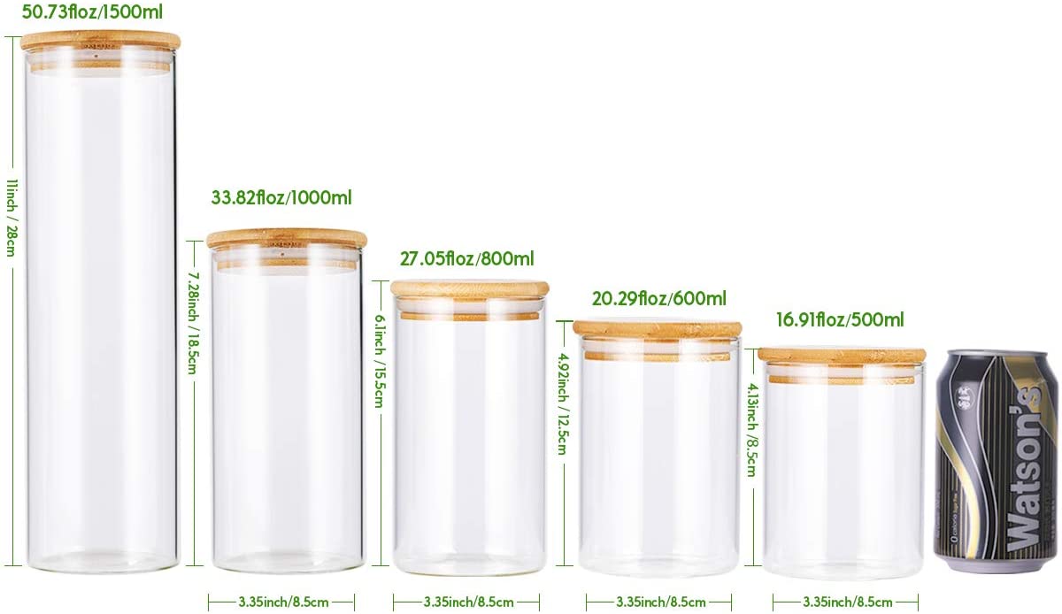 8.5cm Multi pcs set Non-toxic kitchen stackable food storage glass canister set food storage glass jars set