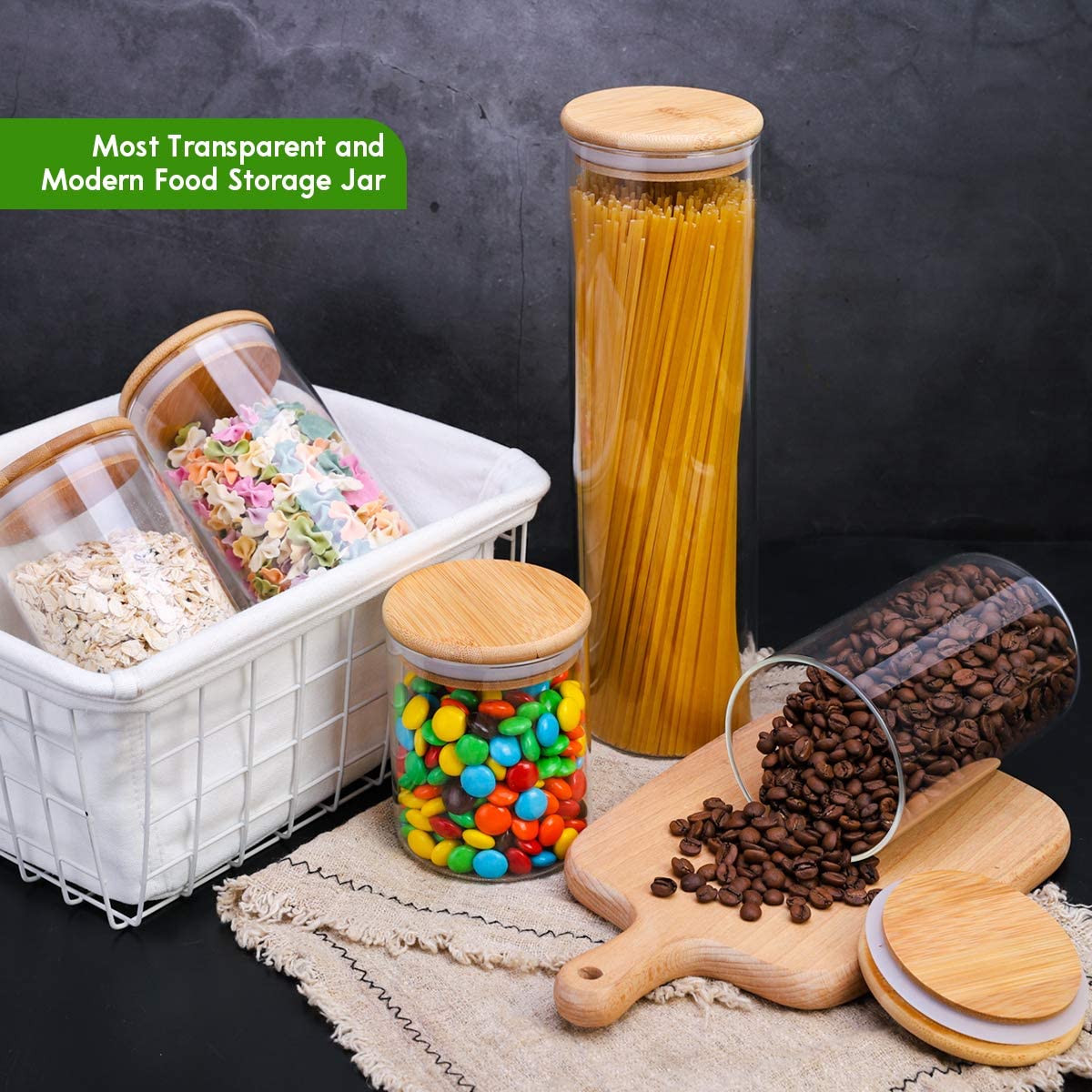 8.5cm Multi pcs set Non-toxic kitchen stackable food storage glass canister set food storage glass jars set